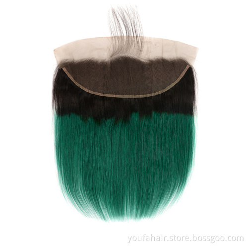 Wholesale 130% Density Ombre 1b Green Swiss Lace Frontal Human Straight Hair Brazilian Virgin Hair Lace Front for Black Women